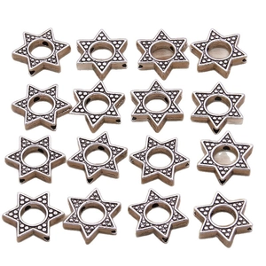 Set of 16 antique silver zinc alloy star beads for DIY necklace and bracelet crafting