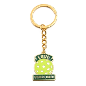 Gold pickleball racket pendant with green ball and LOVE text on white background