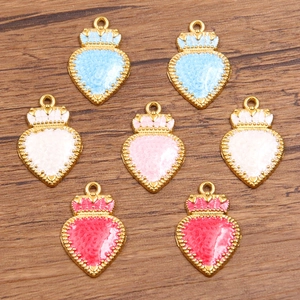 Retro heart crown pendants in four colors of gold plated stainless steel enamel charms