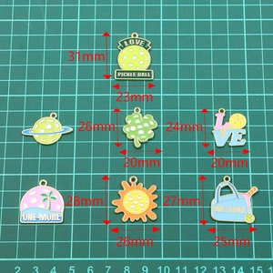 Pickleball enamel alloy pendants set including paddles and balls for DIY jewelry making