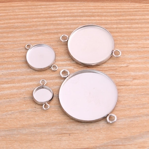 Polished silver stainless steel round bezel pendant connectors for DIY jewelry making