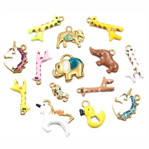 Golden stainless steel 3D animal charms with colorful enamel oil drip for DIY jewelry