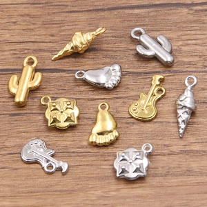 304 Stainless Steel DIY Pendant Charms For Jewelry Making Cactus Guitar Ice Cream Footprint Shape Electroplated Small Charms
