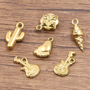 Golden 304 stainless steel charms set featuring cactus guitar and ice cream shapes