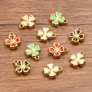 Edelstahl Klee Blume Anhänger Charms Doppelseitig Emaille Vergoldet DIY Schmuckherstellung Zubehör Für Halskette Armband