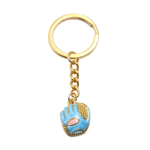 Polished gold baseball glove pendant with blue enamel for sports jewelry