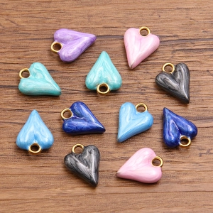 Colorful 304 stainless steel heart pendants with marble enamel and gold plated rings