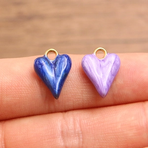 Golden 304 stainless steel enamel heart pendants with marble pattern for DIY jewelry