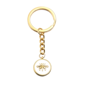 Vergulde 304 roestvrijstalen sleutelhanger met een ronde emaille bijen hanger