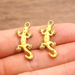 Gouden 304 roestvrijstalen hagedis hangers met geel emaille voor DIY-sieraden