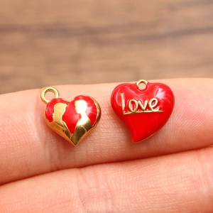 304 stainless steel heart pendants with red enamel and love engraving for DIY jewelry