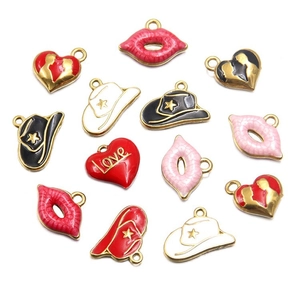 304 stainless steel gold plated enamel lip heart and cowboy hat jewelry charms