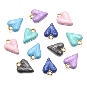 Colorful marble textured heart charms in 304 stainless steel with gold plating