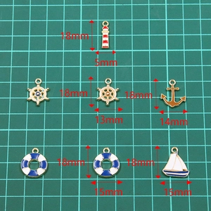 DIY gold alloy nautical charms set with enamel lighthouse rudder anchor lifebuoy boat