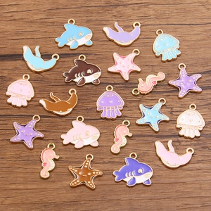 DIY colorful marine animal alloy pendants set with shark and starfish for jewelry making