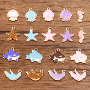 DIY Alloy Enamel Pendants Charms Ocean Animals Shark Starfish Jellyfish Seahorse For Jewelry Making Craft Accessories