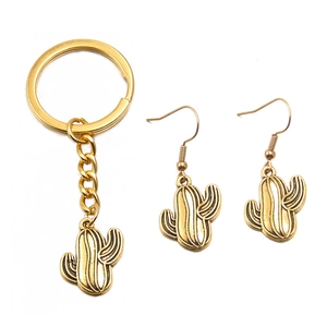 Set gioielli cactus stile western con portachiavi e orecchini in lega d'oro vintage
