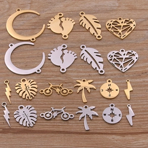 Stainless Steel Pendants Gold Silver Moon Heart Tree Lightning Compass Baby Footprint DIY Jewelry Making Connectors Accessories