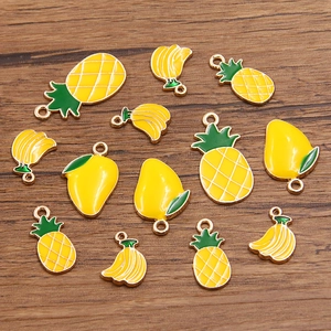 DIY enamel tropical fruit charms with pineapple, mango and banana styles in KC gold
