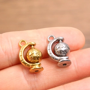 3D rotating globe pendant in gold and silver finish for DIY jewelry accessories