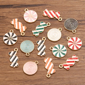 Christmas DIY Alloy Enamel Candy Lollipop Pendant Charms Round Swirl Stripes Jewelry Making Components For Earrings Necklaces
