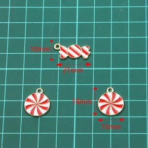 Enamel candy cane and swirl round charms in red and white for Christmas DIY jewelry