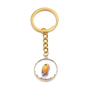 Pendentif rond en verre plaqué or 18K avec motif de poisson tropical coloré et anneau