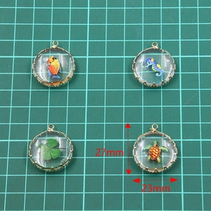 Pendentifs en verre cuivre plaqué or 18K motifs vie marine fleurs séchées 27x23mm