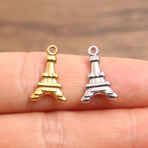 Colgantes de Torre Eiffel 3D en acero dorado y plateado para accesorios de joyería DIY