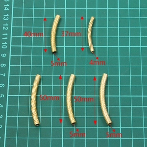 Golden embossed stainless steel curved tube beads for DIY jewelry making in various sizes