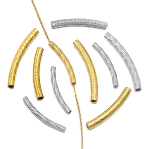 Embossed stainless steel curved tube beads in gold and silver for DIY jewelry making