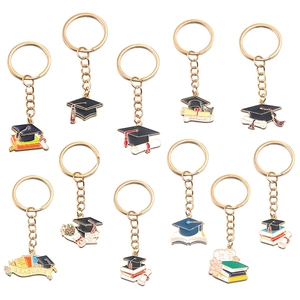 Zinc Alloy Graduation Theme Pendants Doctoral Hat Diploma Scroll Flowers Enamel Jewelry Charms For Keychain DIY Making Accessories