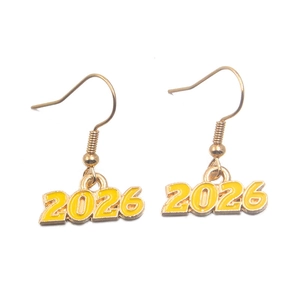 2026 year charm earrings in KC gold alloy with yellow enamel for DIY jewelry gifts