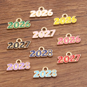 DIY Alloy Year Number Charms 2026 2027 2028 Graduation Commemorative Pendants Enamel Drip Oil Jewelry Making Accessories