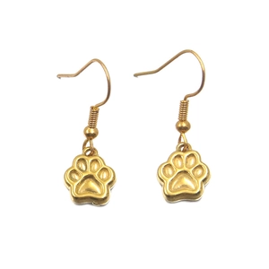 304 stainless steel gold plated dog paw dangle earrings for animal lovers jewelry