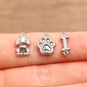 304 Stainless steel pet charms set including dog, paw print, and bone pendants