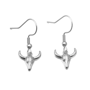 Gepolijste 304 roestvrijstalen longhorn schedel oorbellen met zilveren vishaken hangers