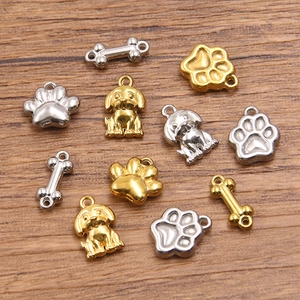 Pet themed 304 stainless steel pendants set in dog paw and bone shapes for DIY jewelry
