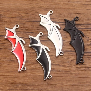 Conectores de Joyería de Alas de Murciélago Gótico Aleación Esmalte Doble Lazo Colgantes de Halloween para Hacer Pulseras Collares DIY