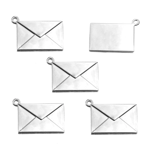 Set of five antique silver envelope pendants for DIY necklaces and earrings jewelry making