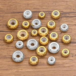 Edelstahl-Abstandsperlen mit Silikonkern in Gold und Silber, strukturiertes Design