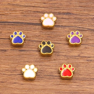 Stainless Steel Enamel Dog Paw Beads Double Sided Animal Footprint Charms For DIY Jewelry Making Accessories Gold Plated