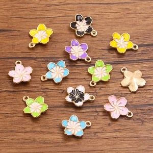 Enamel cherry blossom pendants in multi-color alloy for DIY jewelry making
