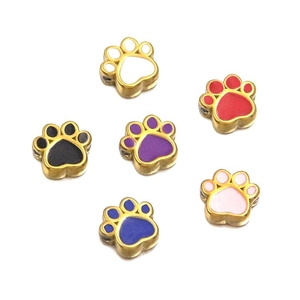 6-color set of stainless steel golden enamel dog paw charms for DIY jewelry making