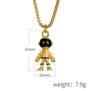 Detailed view of gold astronaut pendant with size 31mm and box chain necklace