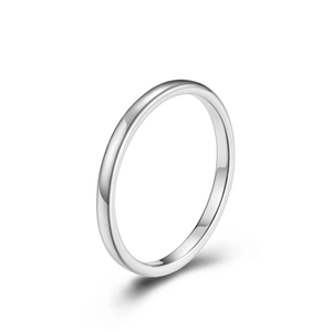 Polished silver tungsten ring with a mirror finish in a minimalist unisex band design