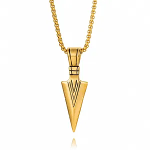 Vintage Nordic Viking Arrowhead Pendant Necklace For Men Titanium Steel Spearhead Geometric Hip Hop Jewelry Accessories