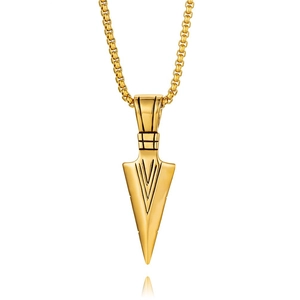 Men's vintage Nordic Viking spearhead pendant necklace with golden box chain accessory