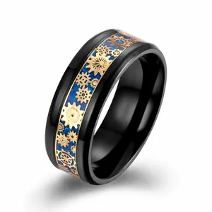 Steampunk Mechanisches Zahnrad Ring Edelstahl Mit Kohlefaser Einlage Industriestil Poliert Fingerring Herren Schmuck