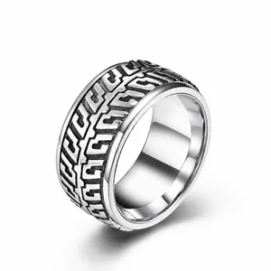 Herren Drehbar Reifenprofil Spinner Ring Titanstahl Hip Hop Industriell Fingerring Schwarz Gold Stahlfarbe Schmuck